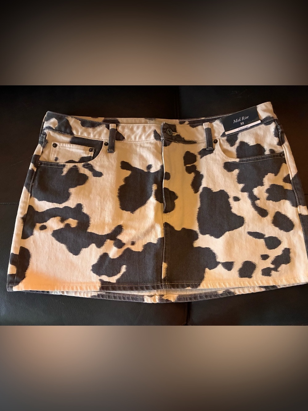 Mid-Rise Cow Print Mini Skirt - Black & White